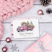  Roze Boerderijen Vrachtwagen Kerstboom Feestdagenkaart