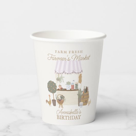 Roze Boeren Markt Boerderij Verjaardag Papieren Bekers (Achterkant)