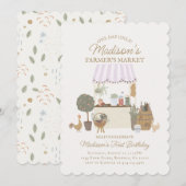 Roze Boeren Markt Boerderij Verjaardagsuitnodiging Kaart (Voorkant / Achterkant)