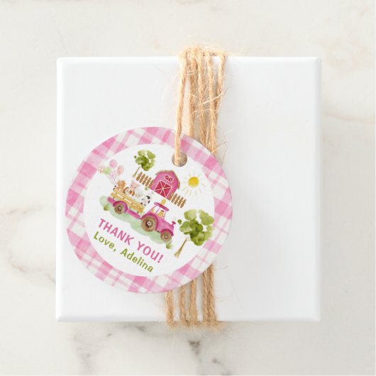 Roze boerenerf boerderijdieren verjaardag bedankjes labels (In situ)