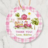 Roze boerenerf boerderijdieren verjaardag bedankjes labels (Voorkant)