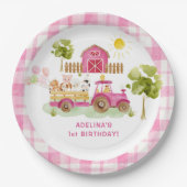 Roze boerenerf boerderijdieren verjaardag papieren bordje (Voorkant)