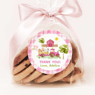 Roze boerenerf boerderijdieren verjaardag ronde sticker