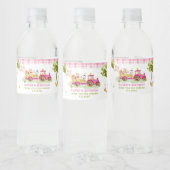 Roze boerenerf Boerderijdieren verjaardagsfeestje Waterfles Etiket (Flessen)
