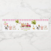 Roze boerenerf Boerderijdieren verjaardagsfeestje Waterfles Etiket (Enkel label)