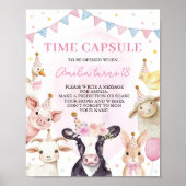 Roze boerenerf verjaardagsfeestje tijd capsule tek poster (Voorkant)