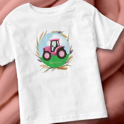 Roze boerentractor meisjes schattig gepersonalisee kinder shirts