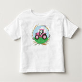 Roze boerentractor meisjes schattig gepersonalisee kinder shirts (Voorkant)