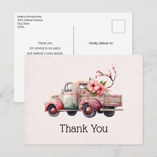 Roze  Boerenwagen Briefkaart (Voorkant / Achterkant)
