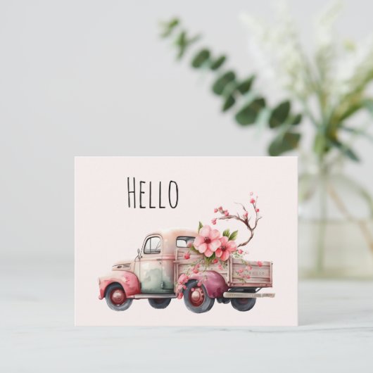 Roze  Boerenwagen Briefkaart (Staand voorkant)