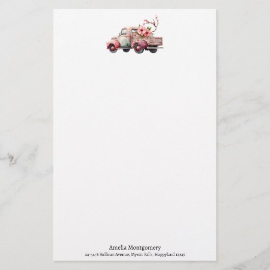 Roze  Boerenwagen Briefpapier (Voorkant)