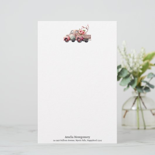 Roze  Boerenwagen Briefpapier (Staand voorkant)