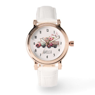 Roze  Boerenwagen Horloge