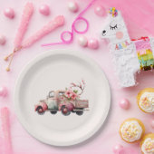 Roze  Boerenwagen Papieren Bordje (Feest)