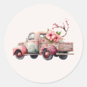 Roze  Boerenwagen Ronde Sticker (Voorkant)