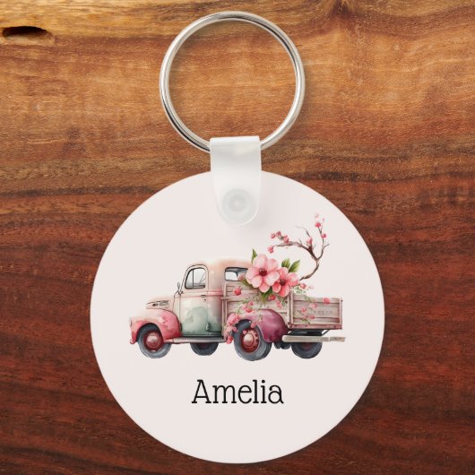 Roze Boerenwagen Sleutelhanger (Achterkant)