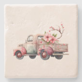 Roze  Boerenwagen Stenen Onderzetter (Voorkant)