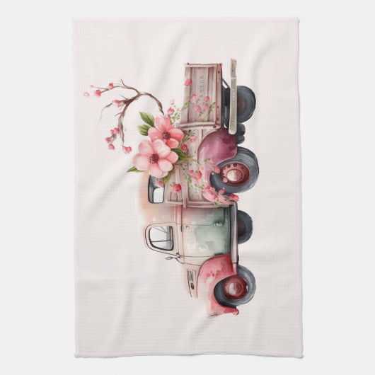 Roze  Boerenwagen Theedoek (Verticaal)