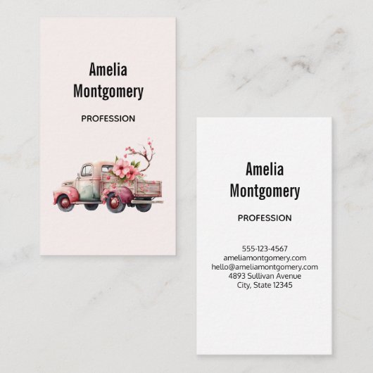 Roze Boerenwagen Visitekaartje (Voorkant / Achterkant)
