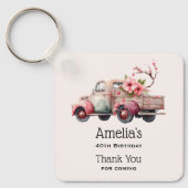 Roze  Boer's Truck Birthday Dank u Sleutelhanger (Voorkant)