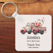 Roze  Boer's Truck Birthday Dank u Sleutelhanger (Voorkant)