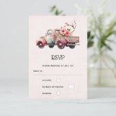 Roze Boer's Truck Bruiloft RSVP Kaartje (Staand voorkant)