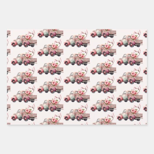 Roze Boer's Truck Pattern Inpakpapier Vel (Voorkant)
