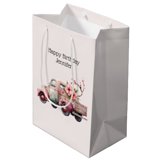 Roze  Boer's Truck Verjaardag Medium Cadeauzakje (Achterkant Gekanteld)