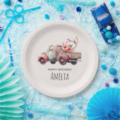 Roze  Boer's Truck Verjaardag Papieren Bordje (Feest)