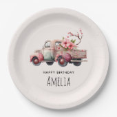 Roze  Boer's Truck Verjaardag Papieren Bordje (Voorkant)