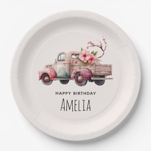 Roze  Boer's Truck Verjaardag Papieren Bordje (Voorkant)