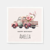 Roze Boer's Truck Verjaardag Servet (Voorkant)