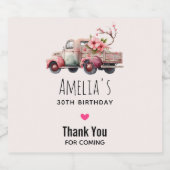 Roze Boer's Truck Verjaardag Sparkling Wijnetiket (Enkel label)