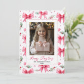 Roze Bogen Aangepaste Kerstfoto & Naam Feestdagenkaart (Staand voorkant)