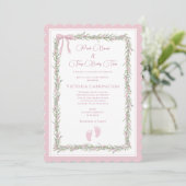 Roze Bogen & Baby Toes Elegant Baby shower Kaart (Staand voorkant)