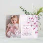 Roze Bogen Ballonnen Verjaardag foto uitnodiging (Staand voorkant)