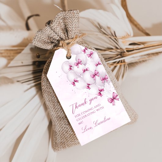 Roze Bogen Ballonnen Verjaardag Gift Labels Cadeaulabel