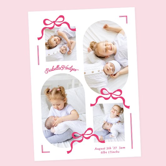 roze bogen collage 4 foto meisje foto's Foto baby Aankondiging