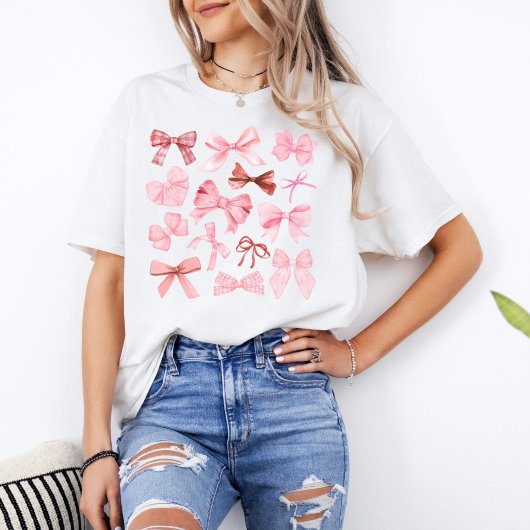 Roze Bogen Coquette y2k Preppy esthetiek T-shirt