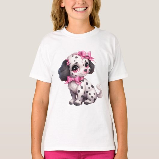 Roze Bogen en Bling Schattigee Dalmatische Pup T-shirt (Voorkant)