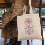 Roze Bogen en Bloemen Bloemen Tote Bag<br><div class="desc">Boho en rustieke canvas tas met handgetekende illustratie van strikken en bloemen in roze en paarse kleuren.</div>