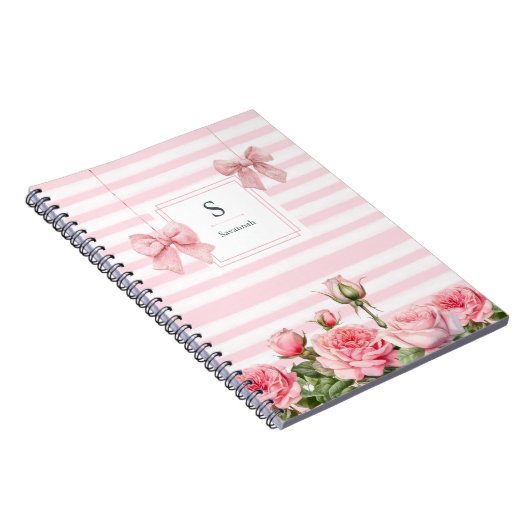Roze Bogen en Bloemen Coquette Esthetisch Notitieboek (Rechterzijde)