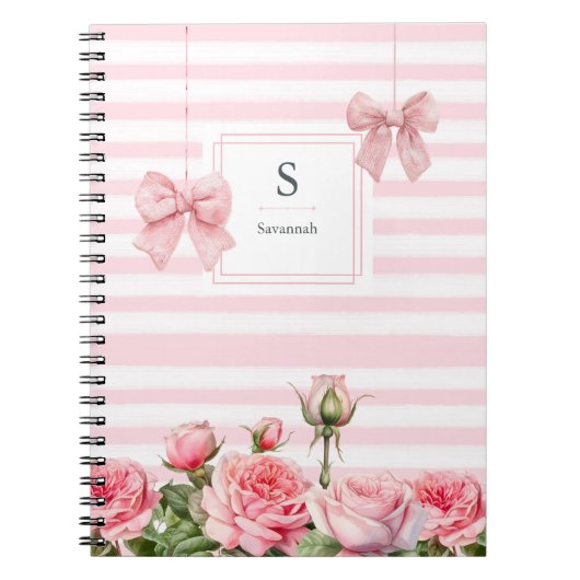 Roze Bogen en Bloemen Coquette Esthetisch Notitieboek (Voorkant)