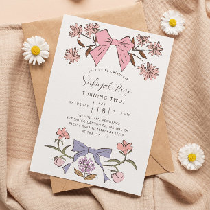 Roze Bogen en Bloesems Meisje Verjaardagsfeest Kaart