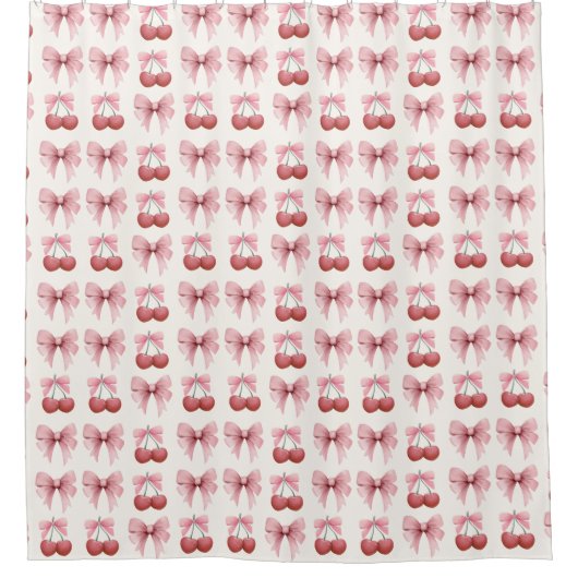 Roze Bogen en Kersen Girly Coquette Douchegordijn (Voorkant)