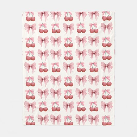 Roze Bogen en Kersen Girly Coquette Fleece Deken (Voorkant)