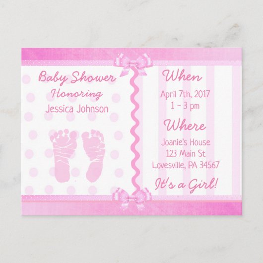 Roze Bogen en Polka Dots Baby shower Uitnodiging (Voorkant)