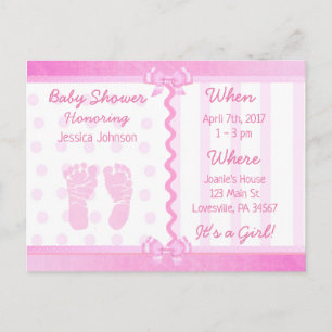 Roze Bogen en Polka Dots Baby shower Uitnodiging Briefkaart