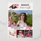 Roze Bogen Foto's Goudfolie Omtrek Afstuderen Folie Uitnodiging (Voorkant)