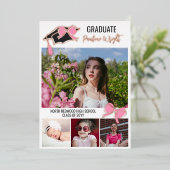 Roze Bogen Foto's Goudfolie Omtrek Afstuderen Folie Uitnodiging (Staand Voorkant)